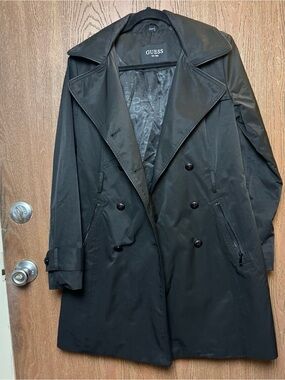 GUESS Black Double-Breasted Trench Coat